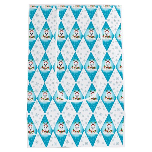 Samoyed Winter Holiday Diamond Pattern Medium Cadeauzakje (Achterkant)