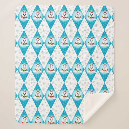 Samoyed Winter Holiday Diamond Pattern Sherpa Deken (Voorkant)