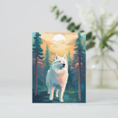 Samoyed winterbergbos tijdens zonsondergang briefkaart (Staand voorkant)
