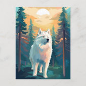 Samoyed winterbergbos tijdens zonsondergang briefkaart (Voorkant)