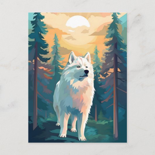 Samoyed winterbergbos tijdens zonsondergang briefkaart (Voorkant)