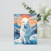 Samoyed winterbergbos tijdens zonsondergang briefkaart (Staand voorkant)