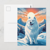 Samoyed winterbergbos tijdens zonsondergang briefkaart (Voorkant / Achterkant)