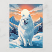 Samoyed winterbergbos tijdens zonsondergang briefkaart (Voorkant)