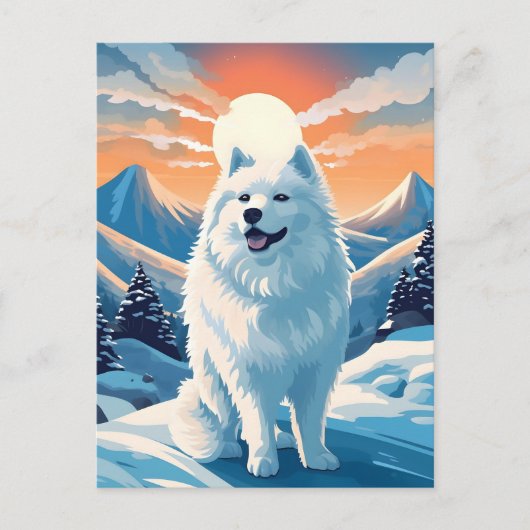 Samoyed winterbergbos tijdens zonsondergang briefkaart (Voorkant)