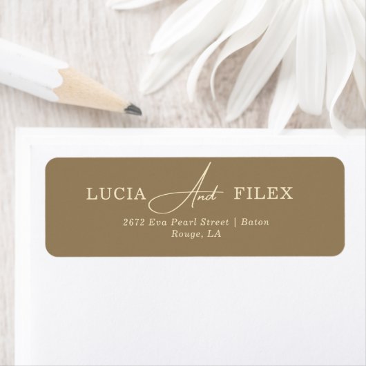 Sample Brown Typography Wedding Retrun Address Etiket (Insitu)