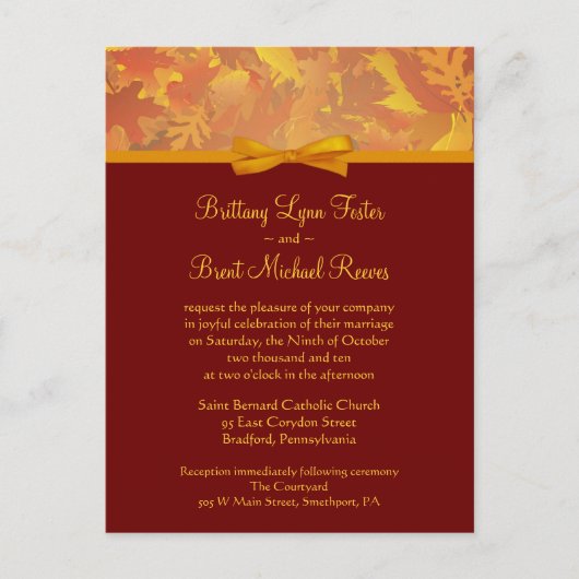 Sample bruiloft uitnodiging - Herfst bladeren (Voorkant)