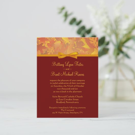 Sample bruiloft uitnodiging - Herfst bladeren (Staand voorkant)