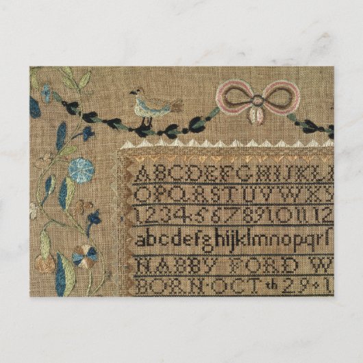 Sampler door N.Ford, 1799, New Hampshire Briefkaart (Voorkant)