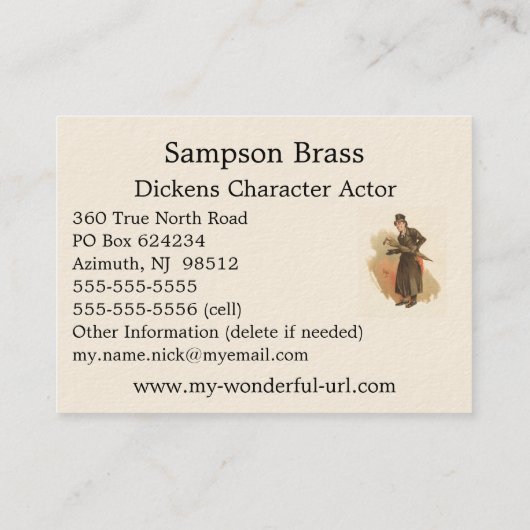 Sampson Brass, kyd, Dickens The Old Curiosity Shop Visitekaartje (Achterkant)