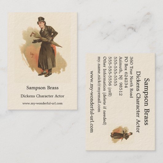Sampson Brass, kyd, Dickens The Old Curiosity Shop Visitekaartje (Voorkant / Achterkant)