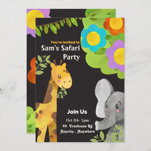 Sam's Safari Expedition Birthday Invitation Kaart (Voorkant / Achterkant)