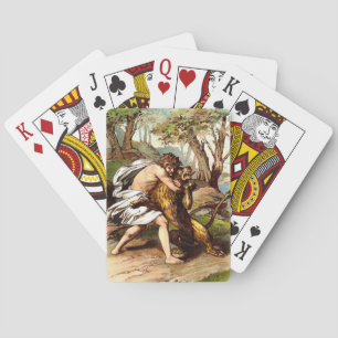 Samson die een kleine leeuw doodt spelend kaarten