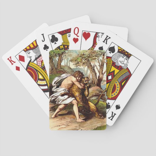 Samson die een kleine leeuw doodt spelend kaarten (Achterkant)