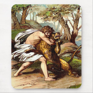 samson doodt een kleine leeuwenkopper muismat