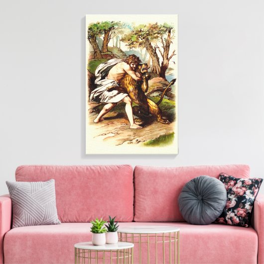 Samson en de leeuw canvas afdruk (Insitu (Woonkamer))