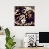 Samson vecht tegen Lion Bible Story Art Poster (Thuiskantoor)