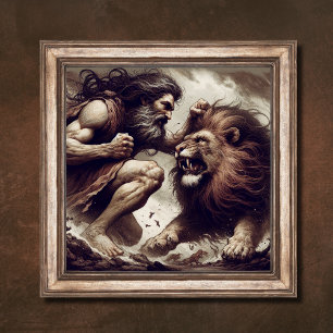 Samson vecht tegen Lion Bible Story Art Poster