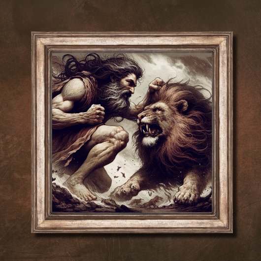 Samson vecht tegen Lion Bible Story Art Poster