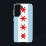 Samsung Galaxy S21 Hoesje Flag of Chicago<br><div class="desc">Maak van uw Samsung Galaxy S21 een symbool van de Chicago Pride met onze exclusieve telefoonhoes met de vlag van de stad! Deze cover, die met precisie is gemaakt, laat met trots de iconische elementen van de vlag van Chicago zien. Het ontwerp toont vier rode sterren die historische gebeurtenissen weergeven:...</div>