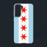 Samsung Galaxy S21 Hoesje Flag of Chicago<br><div class="desc">Maak van uw Samsung Galaxy S21 een symbool van de Chicago Pride met onze exclusieve telefoonhoes met de vlag van de stad! Deze cover, die met precisie is gemaakt, laat met trots de iconische elementen van de vlag van Chicago zien. Het ontwerp toont vier rode sterren die historische gebeurtenissen weergeven:...</div>