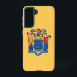 Samsung Galaxy S21 Hoesje Vlag van New Jersey<br><div class="desc">Maak van uw Samsung Galaxy S21 een feestelijke herdenking van New Jersey met onze exclusieve telefoonhoes met de staatsvlag! Deze cover is vervaardigd met zorgvuldige aandacht voor detail en toont met trots de onderscheidende elementen van de vlag van New Jersey. Het is voorzien van de gouden zegel van de staat...</div>