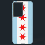 Samsung Galaxy S21 Plus Hoesje Samsung Galaxy Hoesje<br><div class="desc">Maak van uw Samsung Galaxy S21 Plus een symbool van de Chicago Pride met onze exclusieve telefoonhoes met de vlag van de stad! Deze cover, die met precisie is gemaakt, laat met trots de iconische elementen van de vlag van Chicago zien. Het ontwerp toont vier rode sterren die historische gebeurtenissen...</div>