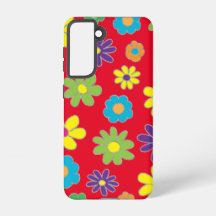 Samsung Galaxy S21 Red Flowery Phone Case