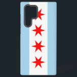 Samsung Galaxy S22 Ultra Hoesje<br><div class="desc">Verhoog je Samsung Galaxy S22 Ultra met onze exclusieve telefoonhoes met de vlag van Chicago! Deze cover, die met veel aandacht voor details is gemaakt, laat met trots de iconische elementen van de vlag van Chicago zien. De vier rode sterren symboliseren een belangrijke gebeurtenis in de geschiedenis van Chicago: Fort...</div>