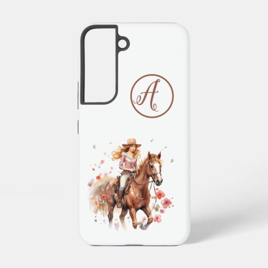 Samsung S22 roodharige vrouw op bruin paard Initia Galaxy Hoesje (Achterkant)