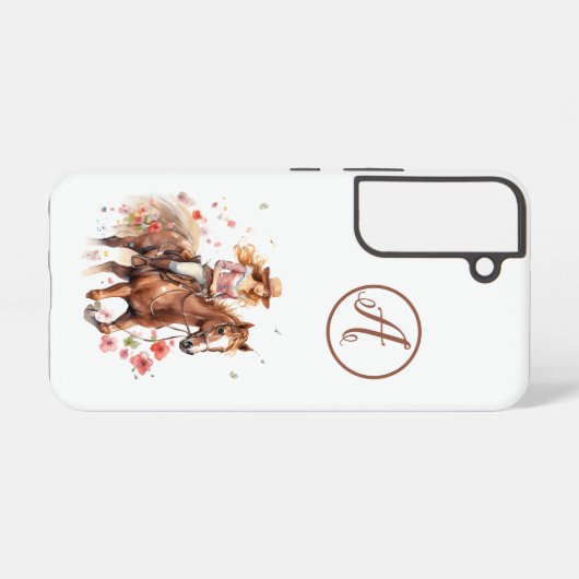 Samsung S22 roodharige vrouw op bruin paard Initia Samsung Galaxy Hoesje (Achterkant horizontaal)