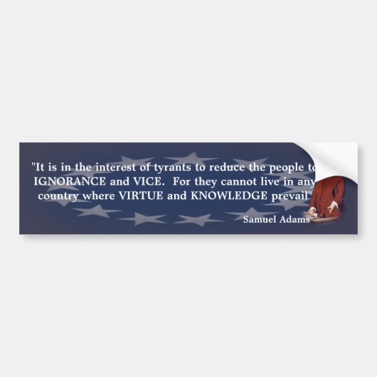 Samuel Adams citeert over onwetendheid en kennis Bumpersticker (Voorkant)