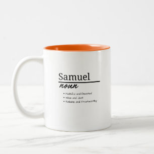 Samuel, jongen gepersonaliseerde naam definitie tweekleurige koffiemok