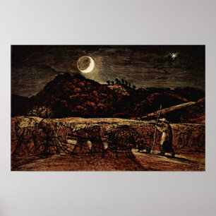 Samuel Palmer - cornfield in het moonlicht Poster