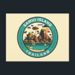 Samui Island Thailand Travel Art Badge Briefkaart<br><div class="desc">Ko Samui Island ontwerp vectorkunst. Ko Samui,  het op één na grootste eiland van Thailand,  ligt in de Golf van Thailand voor de oostkust van de Kra Isthmus.</div>