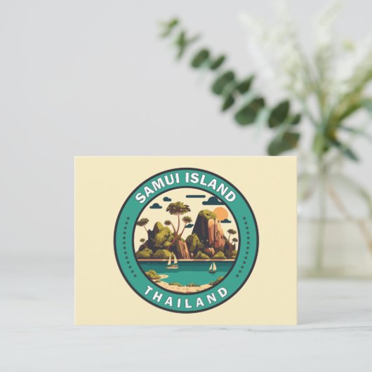 Samui Island Thailand Travel Art Badge Briefkaart (Staand voorkant)