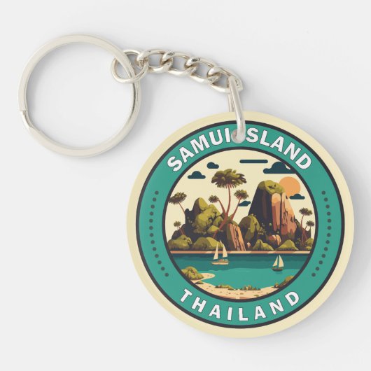 Samui Island Thailand Travel Art Badge Sleutelhanger (Voorkant)