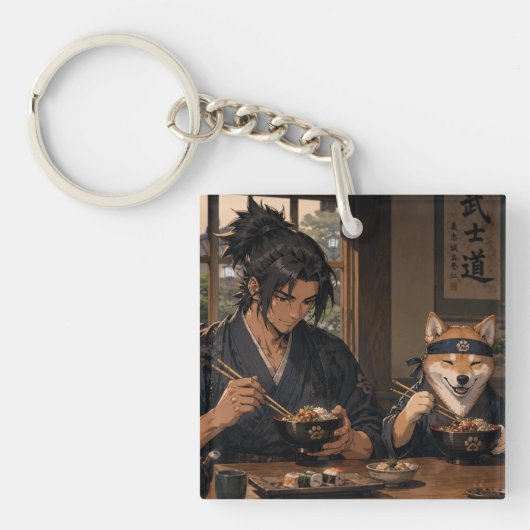 Samurai & Akita Noedel Nacht Sleutelhanger (voorkant)