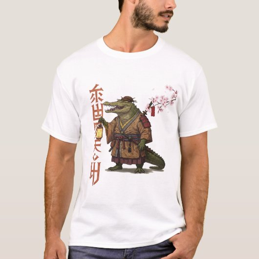 Samurai Alligator T-shirt – Fantasy Reptile Warrio (Voorkant)