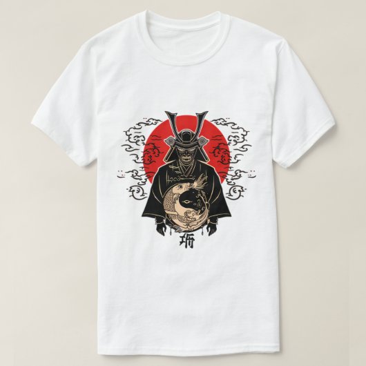  Samurai and Rising Sun – Japanese Art T-Shirt (Design voorkant)