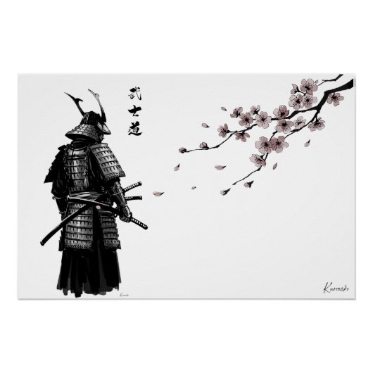 Samurai and Sakura Art Print – Japanese Wall Poste Perfect Poster (Voorkant)