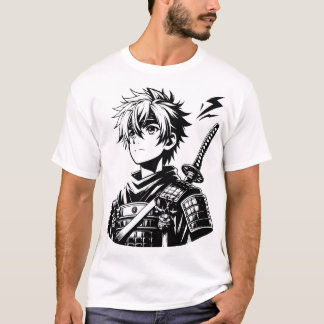 Samurai Anime Warrior - Vetgedrukte zwart-witte il T-shirt