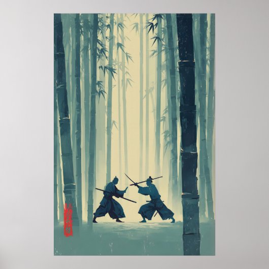 Samurai Bamboe Print Japanse Natuur Kunst (Blauw (Voorkant)