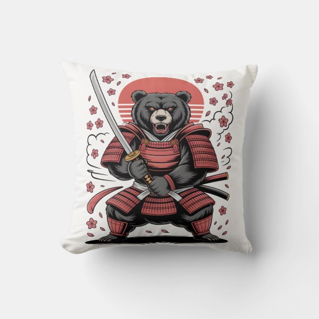 Samurai Bear Throw Pillow 16" x 16" Kussen (Voorkant)