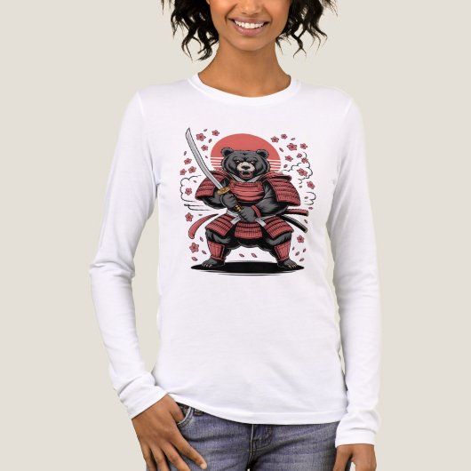 Samurai Bear  Tri-blend Long Sleeve Shirt (Voorkant volledig)