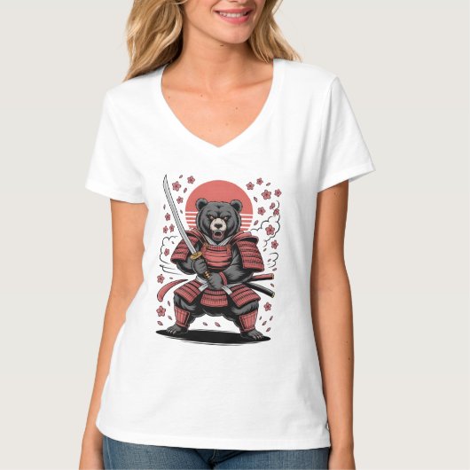 Samurai Bear  Womens V-Neck T-Shirt (Voorkant)