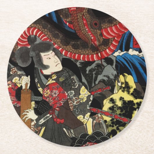 SAMURAI BESTRIJDT GIANT SNAKE TOAD RONDE KARTONNEN ONDERZETTER (Voorkant)