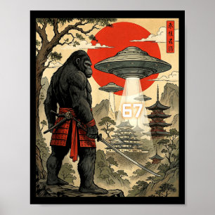 Samurai Bigfoot 67 Six Seven Meme Vintage Japans Poster