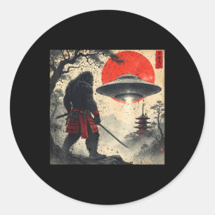 Samurai Bigfoot Japans Ufo Vintage Grafisch Ukiyo Ronde Sticker