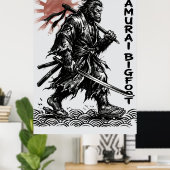 Samurai Bigfoot : Japanse krijger Sasquatch Kunst Poster (Thuiskantoor)